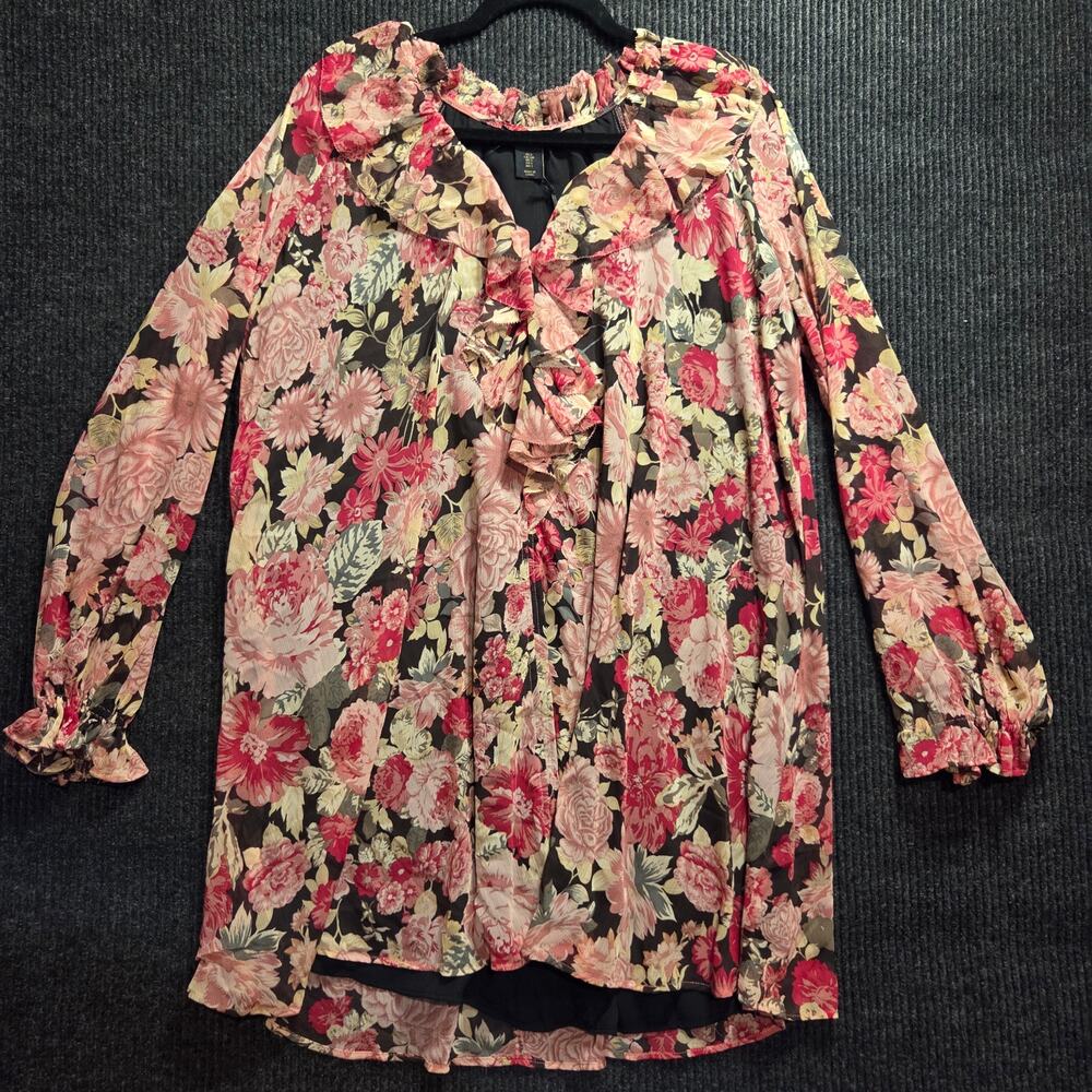 Floral Long Sleeve Flowy Boho Dress Size Small Ruffle 70s Style NWT